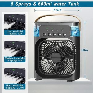 USB-Powered Mist Fan Humidifier with 3-Speed Options and Timer