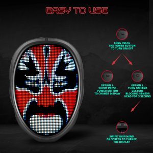 Customizable LED Mask - Gesture Control & Bluetooth Connectivity