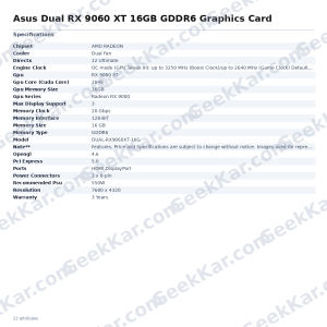 Asus Dual RX 9060 XT 16GB GDDR6 Graphics Card
