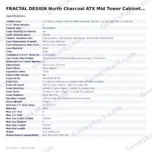 FRACTAL DESIGN North Charcoal ATX Mid Tower Cabinet (Black)