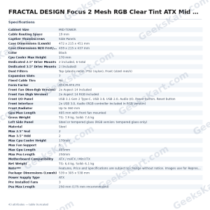 FRACTAL DESIGN Focus 2 Mesh RGB Clear Tint ATX Mid Tower Cabinet (Black)