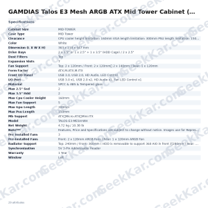 GAMDIAS Talos E3 Mesh ARGB ATX Mid Tower Cabinet (White)