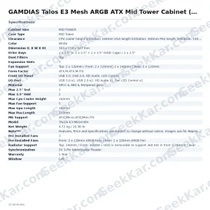 GAMDIAS Talos E3 Mesh ARGB ATX Mid Tower Cabinet (White)