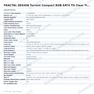 FRACTAL DESIGN Torrent Compact RGB EATX TG Clear Tint Mid Tower Cabinet (White)