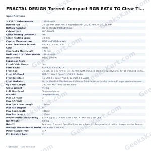 FRACTAL DESIGN Torrent Compact RGB EATX TG Clear Tint Mid Tower Cabinet (White)