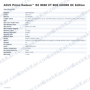 ASUS Prime RX 9060 XT OC Edition 8GB GDDR6 Graphics Card