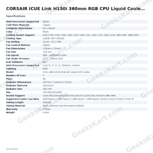 CORSAIR ICUE Link H150i 360mm RGB CPU Liquid Cooler (Black)