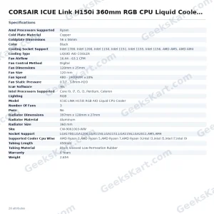 CORSAIR ICUE Link H150i 360mm RGB CPU Liquid Cooler (Black)