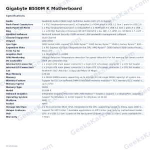 Gigabyte B550M K Motherboard