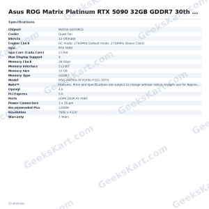 Asus ROG Matrix Platinum RTX 5090 32GB GDDR7 30th Anniversary Edition Graphics Card