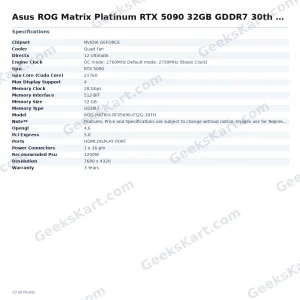 Asus ROG Matrix Platinum RTX 5090 32GB GDDR7 30th Anniversary Edition Graphics Card