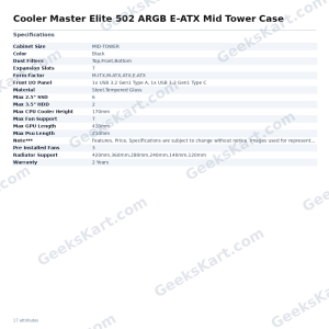 Cooler Master Elite 502 ARGB E-ATX Mid Tower Case