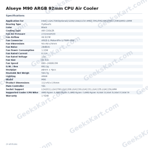 Alseye M90 ARGB 92mm CPU Air Cooler