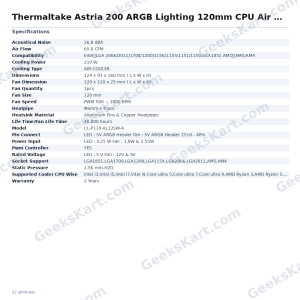 Thermaltake Astria 200 ARGB Lighting 120mm CPU Air Cooler (Black)