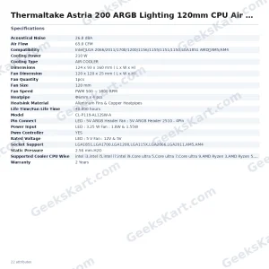 Thermaltake Astria 200 ARGB Lighting 120mm CPU Air Cooler (Black)