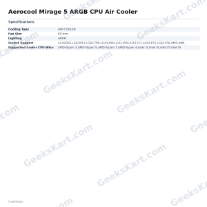 Aerocool Mirage 5 ARGB CPU Air Cooler