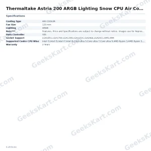 Thermaltake Astria 200 ARGB Lighting Snow CPU Air Cooler