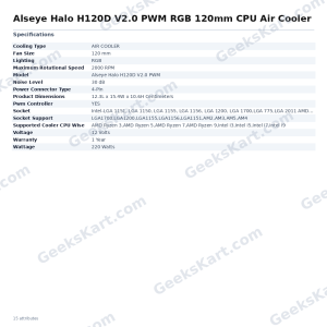 Alseye Halo H120D V2.0 PWM RGB 120mm CPU Air Cooler