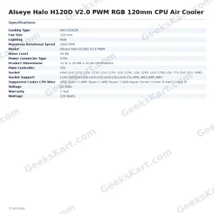 Alseye Halo H120D V2.0 PWM RGB 120mm CPU Air Cooler