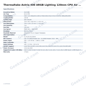 Thermaltake Astria 400 ARGB Lighting 120mm CPU Air Cooler (Black)