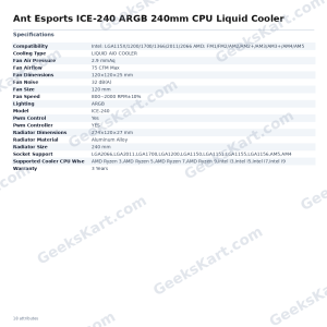 Ant Esports ICE-240 ARGB 240mm CPU Liquid Cooler