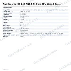 Ant Esports ICE-240 ARGB 240mm CPU Liquid Cooler