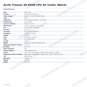 Arctic Freezer 36 ARGB CPU Air Cooler (Black)
