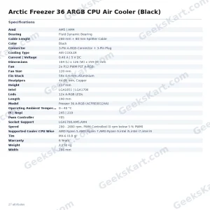 Arctic Freezer 36 ARGB CPU Air Cooler (Black)