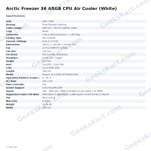 Arctic Freezer 36 ARGB CPU Air Cooler (White)