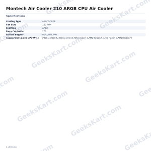 Montech Air Cooler 210 ARGB CPU Air Cooler