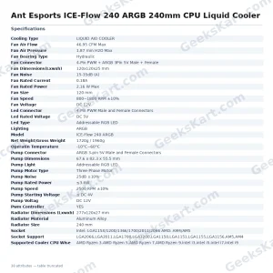 Ant Esports ICE-Flow 240 ARGB 240mm CPU Liquid Cooler