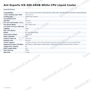 Ant Esports ICE-360 ARGB White CPU Liquid Cooler