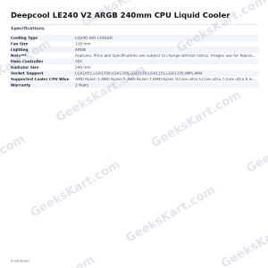 Deepcool LE240 V2 ARGB 240mm CPU Liquid Cooler