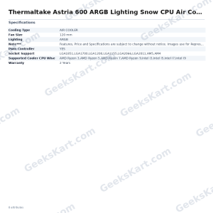 Thermaltake Astria 600 ARGB Lighting Snow CPU Air Cooler