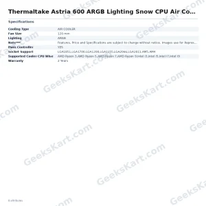 Thermaltake Astria 600 ARGB Lighting Snow CPU Air Cooler