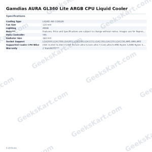 Gamdias AURA GL360 Lite ARGB CPU Liquid Cooler