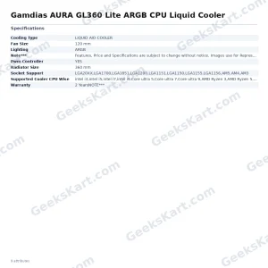 Gamdias AURA GL360 Lite ARGB CPU Liquid Cooler