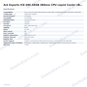 Ant Esports ICE-360 ARGB 360mm CPU Liquid Cooler (Black)