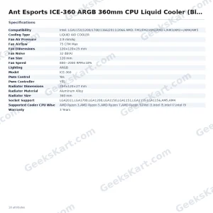 Ant Esports ICE-360 ARGB 360mm CPU Liquid Cooler (Black)
