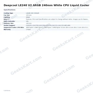 Deepcool LE240 V2 ARGB 240mm White CPU Liquid Cooler