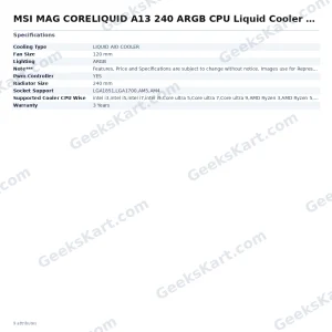 MSI MAG CORELIQUID A13 240 ARGB CPU Liquid Cooler (Black)