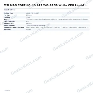 MSI MAG CORELIQUID A13 240 ARGB White CPU Liquid Cooler