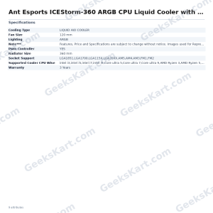 Ant Esports ICEStorm-360 ARGB CPU Liquid Cooler with Temperature Display