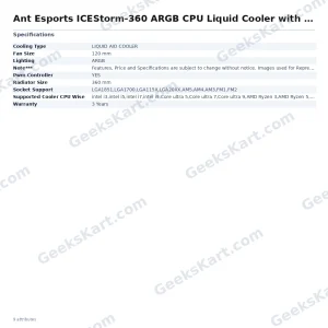 Ant Esports ICEStorm-360 ARGB CPU Liquid Cooler with Temperature Display