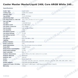 Cooler Master MasterLiquid 240L Core ARGB White 240mm CPU Liquid Cooler