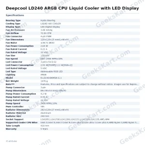 Deepcool LD240 ARGB CPU Liquid Cooler with LED Display