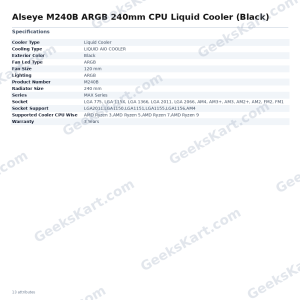 Alseye M240B ARGB 240mm CPU Liquid Cooler (Black)