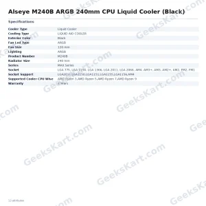 Alseye M240B ARGB 240mm CPU Liquid Cooler (Black)