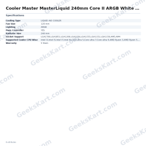 Cooler Master MasterLiquid 240mm Core II ARGB White CPU Liquid Cooler