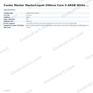Cooler Master MasterLiquid 240mm Core II ARGB White CPU Liquid Cooler